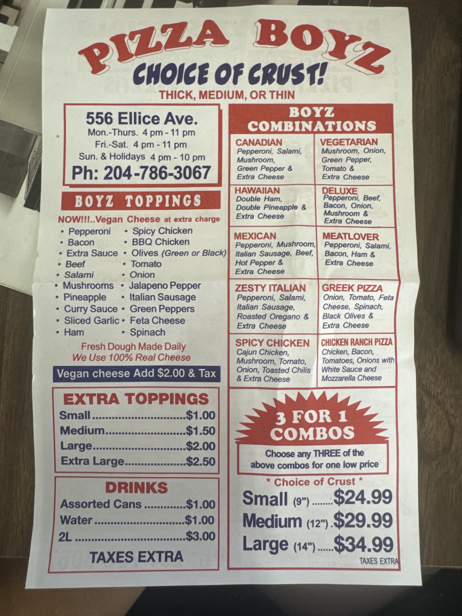 Pizza Boyz Menu