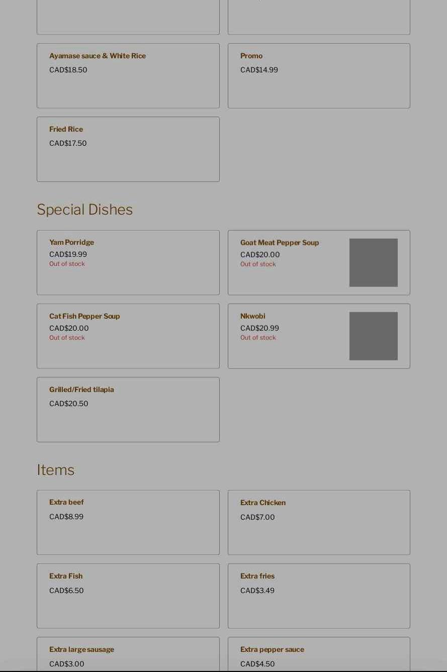 Chef On Demand African Restaurant Menu