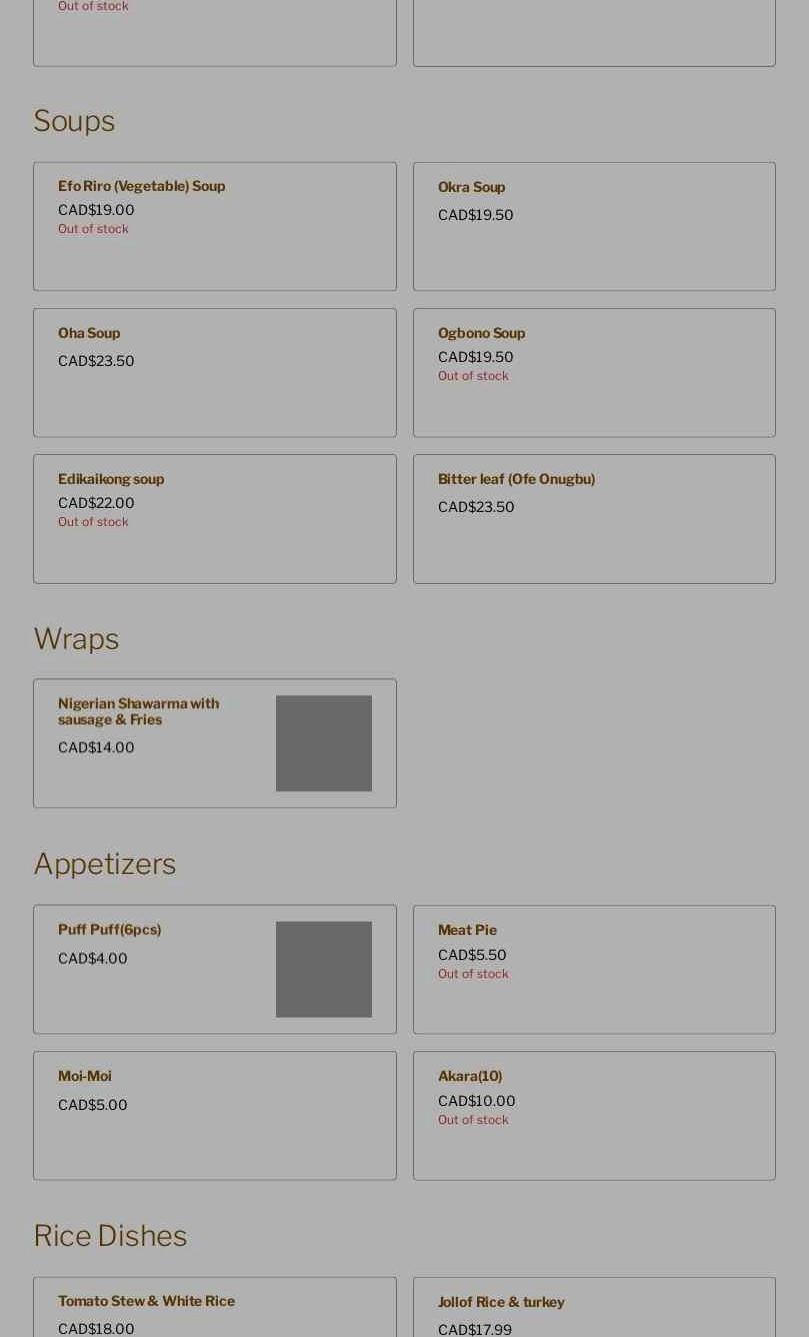 Chef On Demand African Restaurant Menu