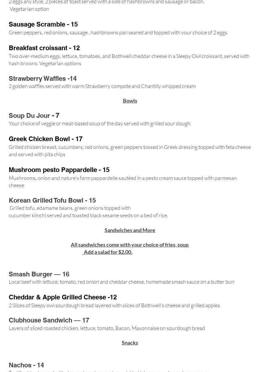 Pangea's Kitchen Menu