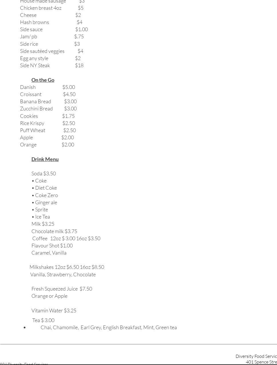 Pangea's Kitchen Menu