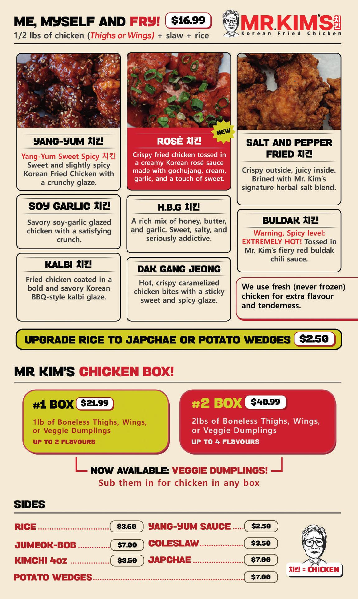 Mr. Kim's Korean Fried Chicken Menu