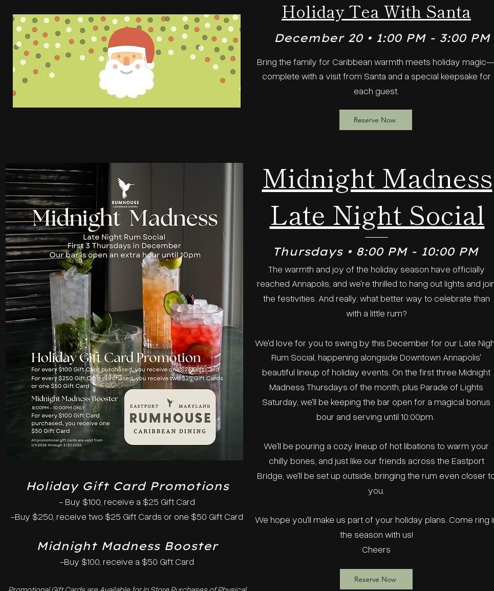 Rumhouse Annapolis Menu