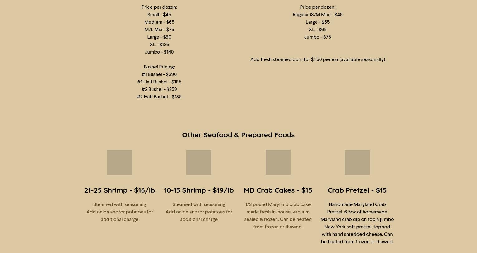 Captain Dick's Crabs Menu
