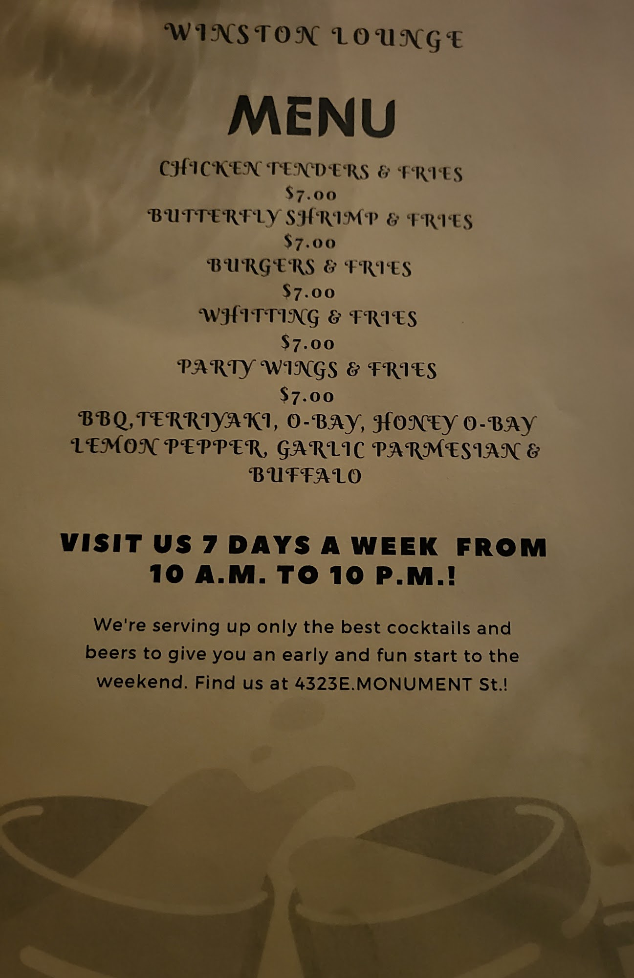 The Winston Lounge Menu