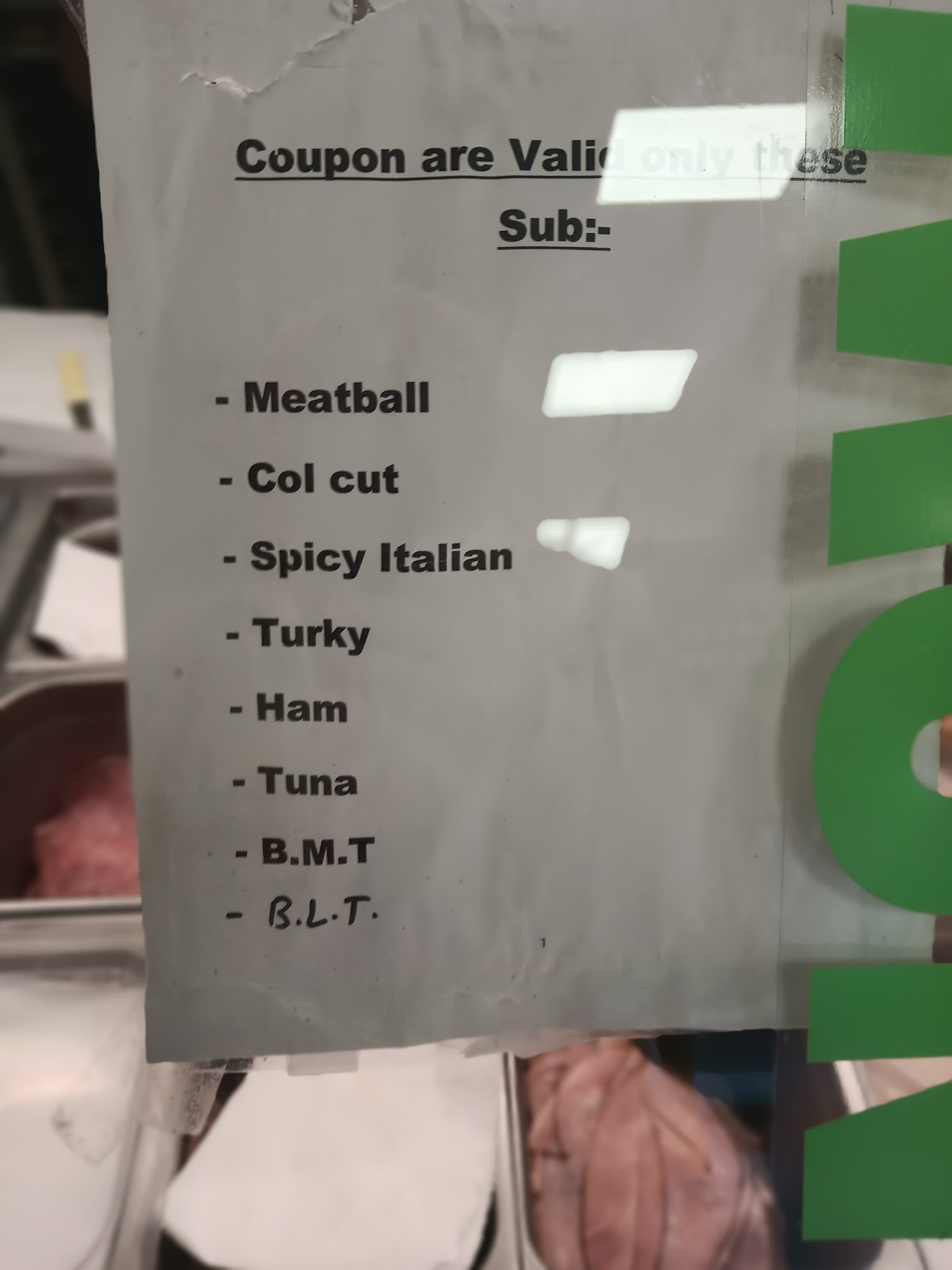 Subway Menu