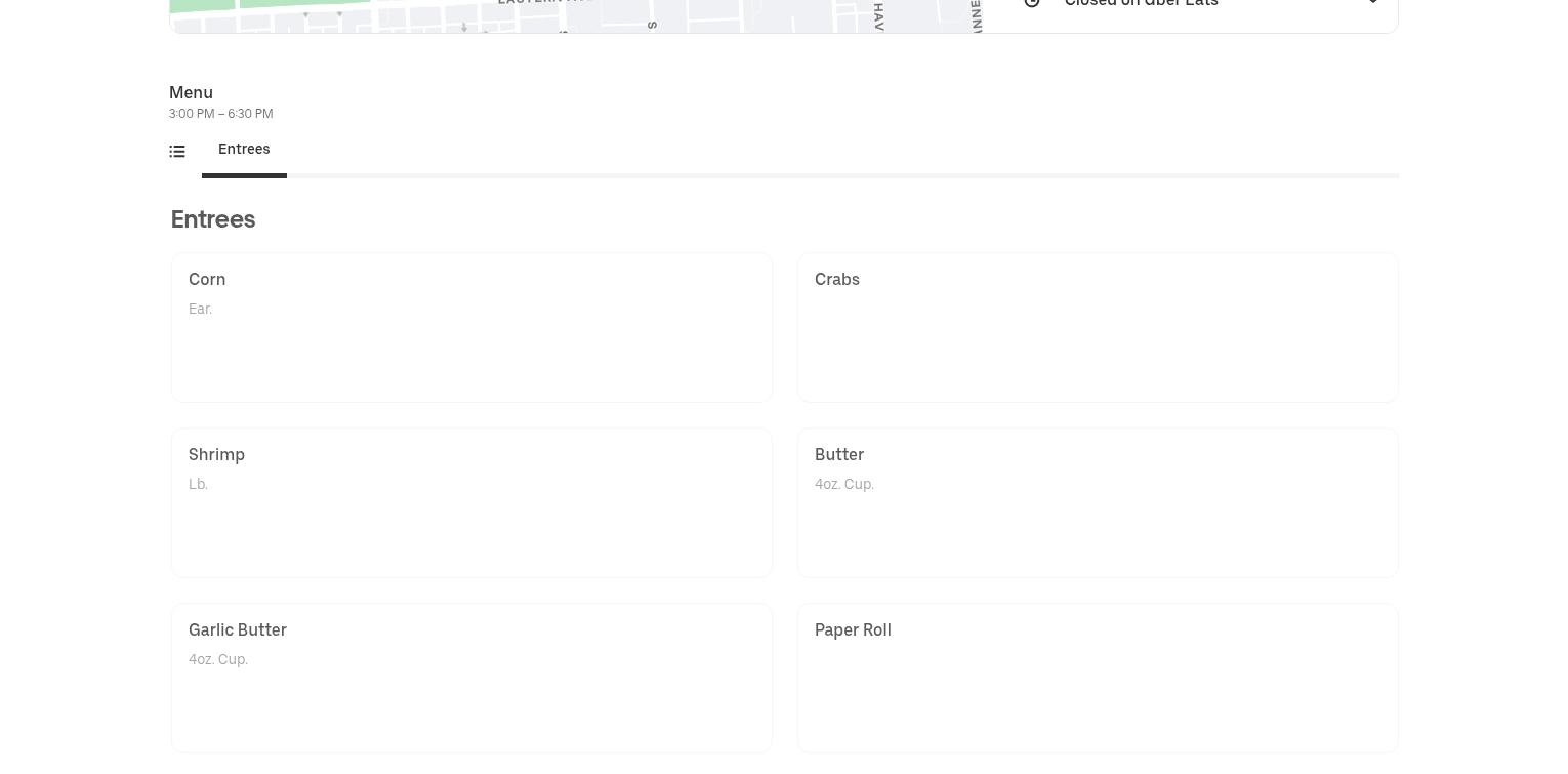 Gaffney's Back Fin Menu