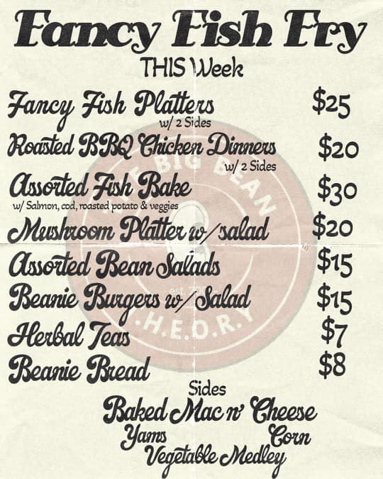 The Big Bean Theory Menu