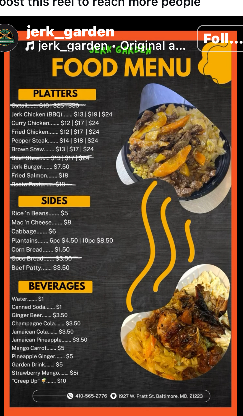 Jerk Garden Menu