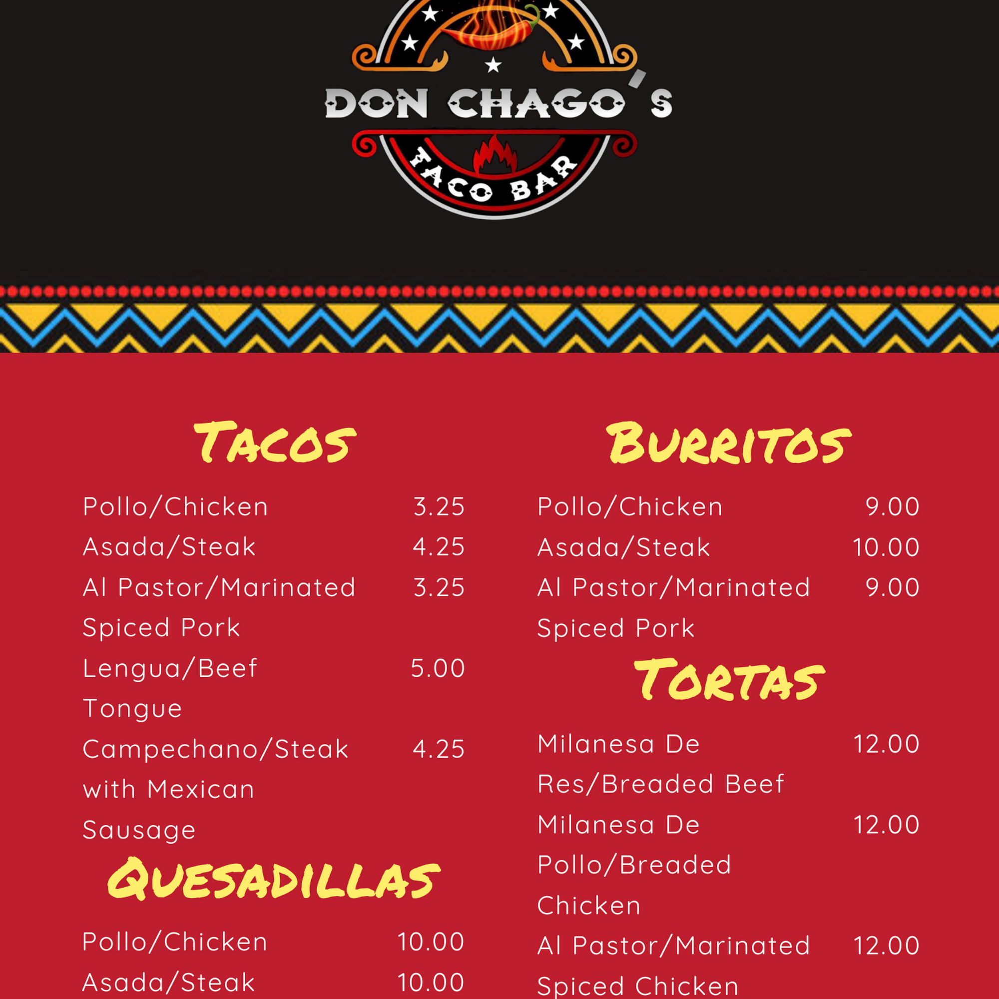 Don Chago’s Menu