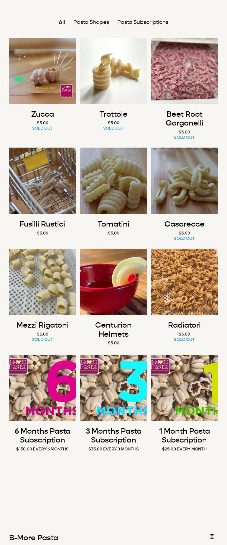 B-More Pasta Menu
