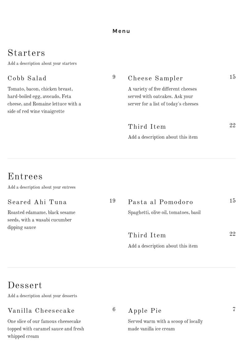 Monroe’s Kitchen and Grill Menu