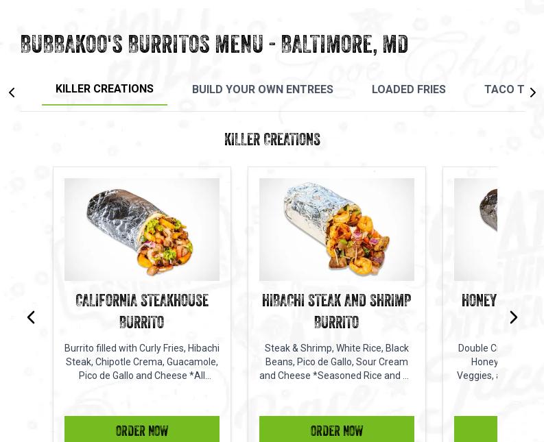 Bubbakoo's Burritos Menu