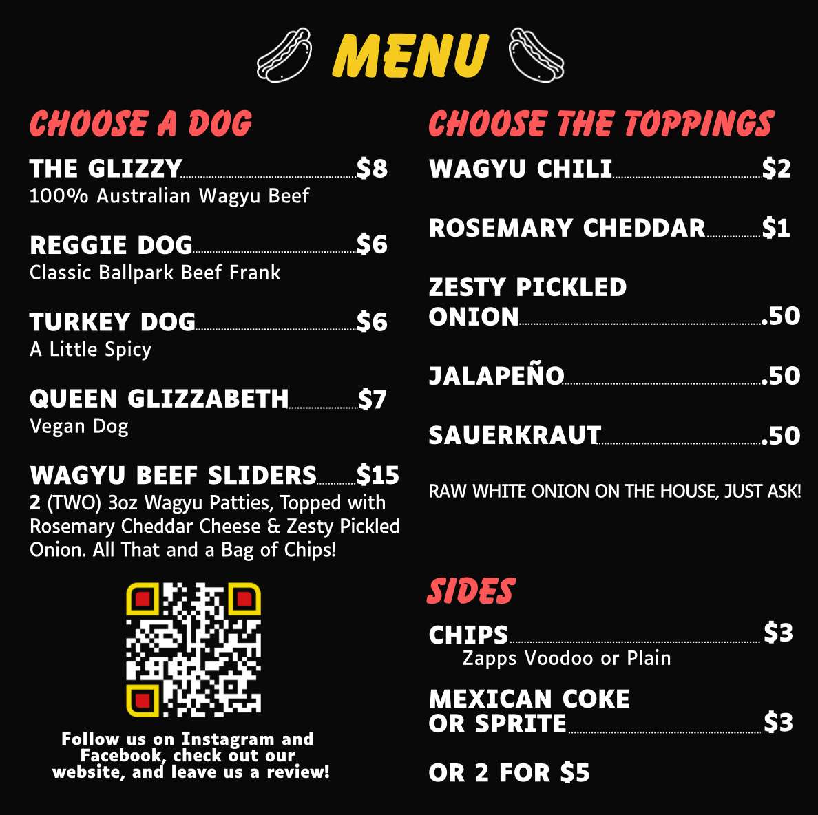 Glizzys Wagyu Dogs Menu