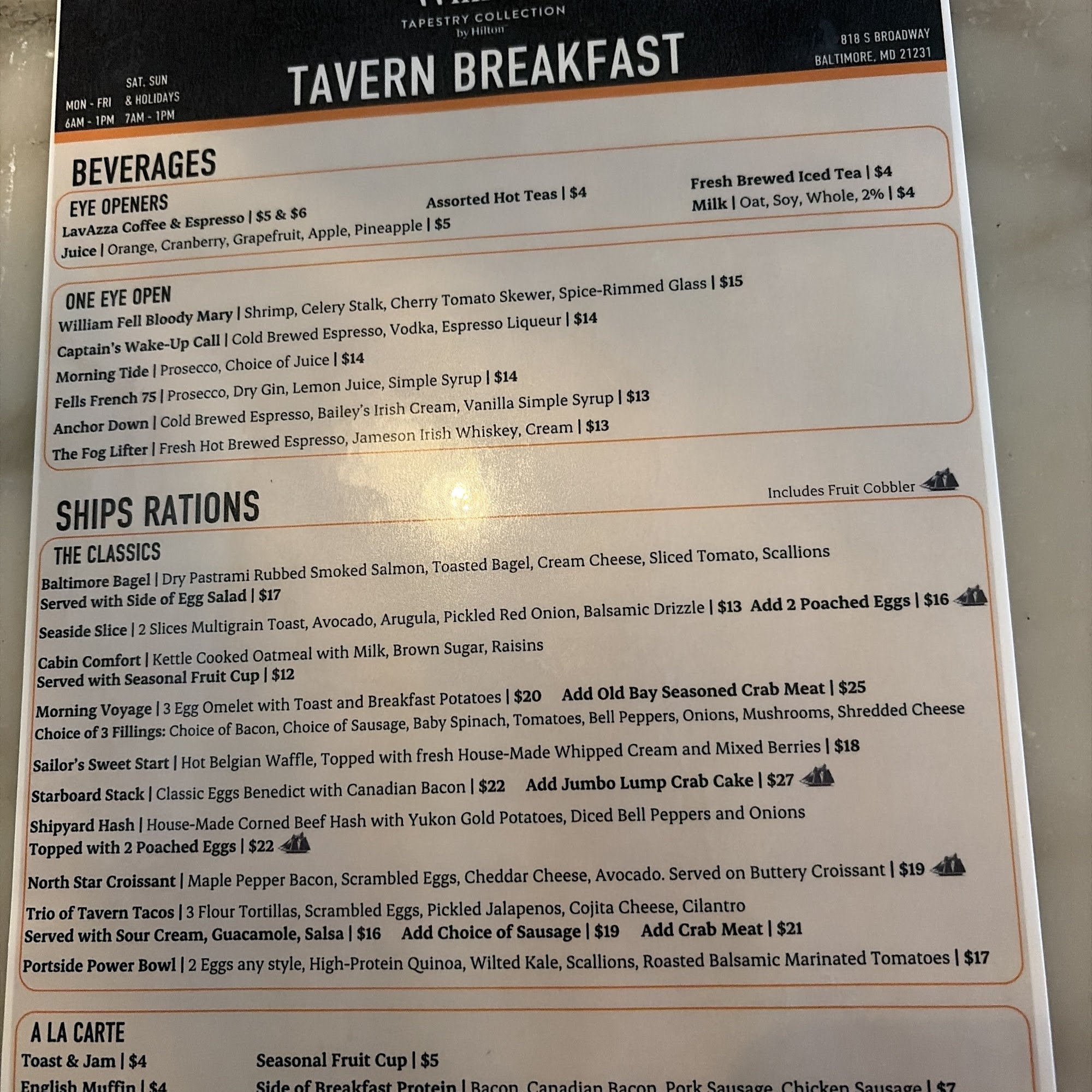 The William Fell Tavern & Anchor Bar Menu