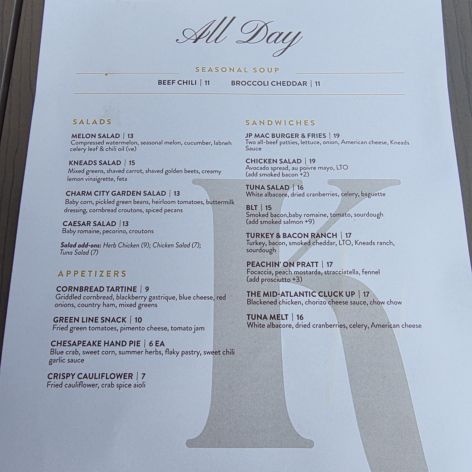 Kneads Bakeshop & Café Menu