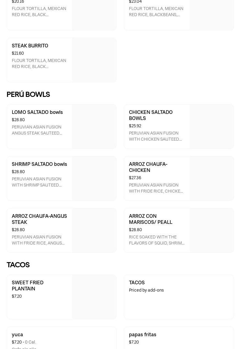 Inca mex_fusion Menu