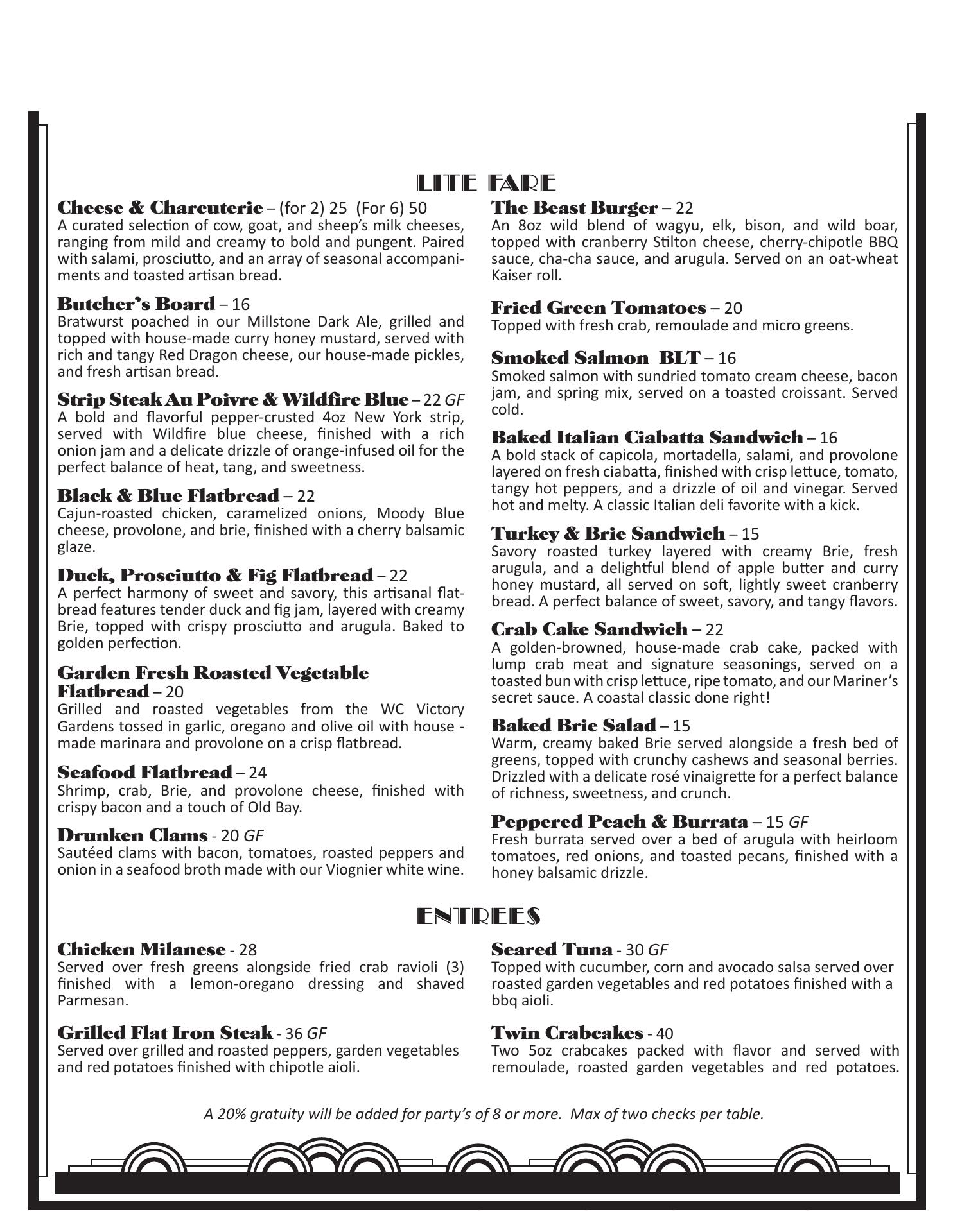 Windmill Creek Vineyard & Winery Menu