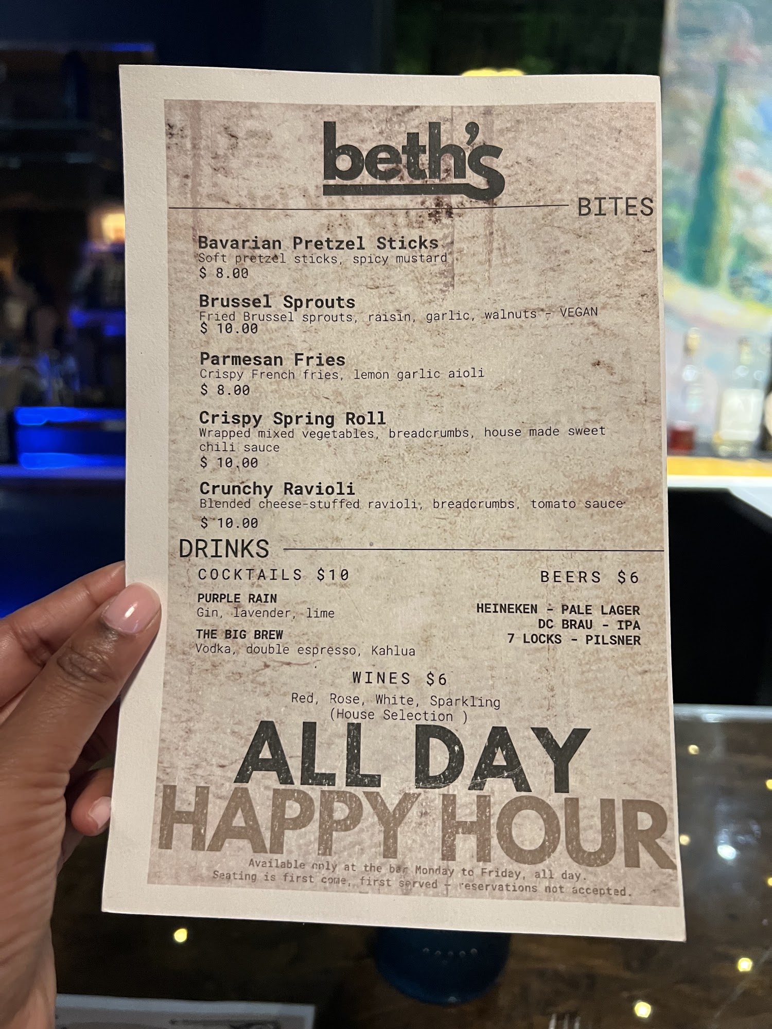 BETH'S Menu