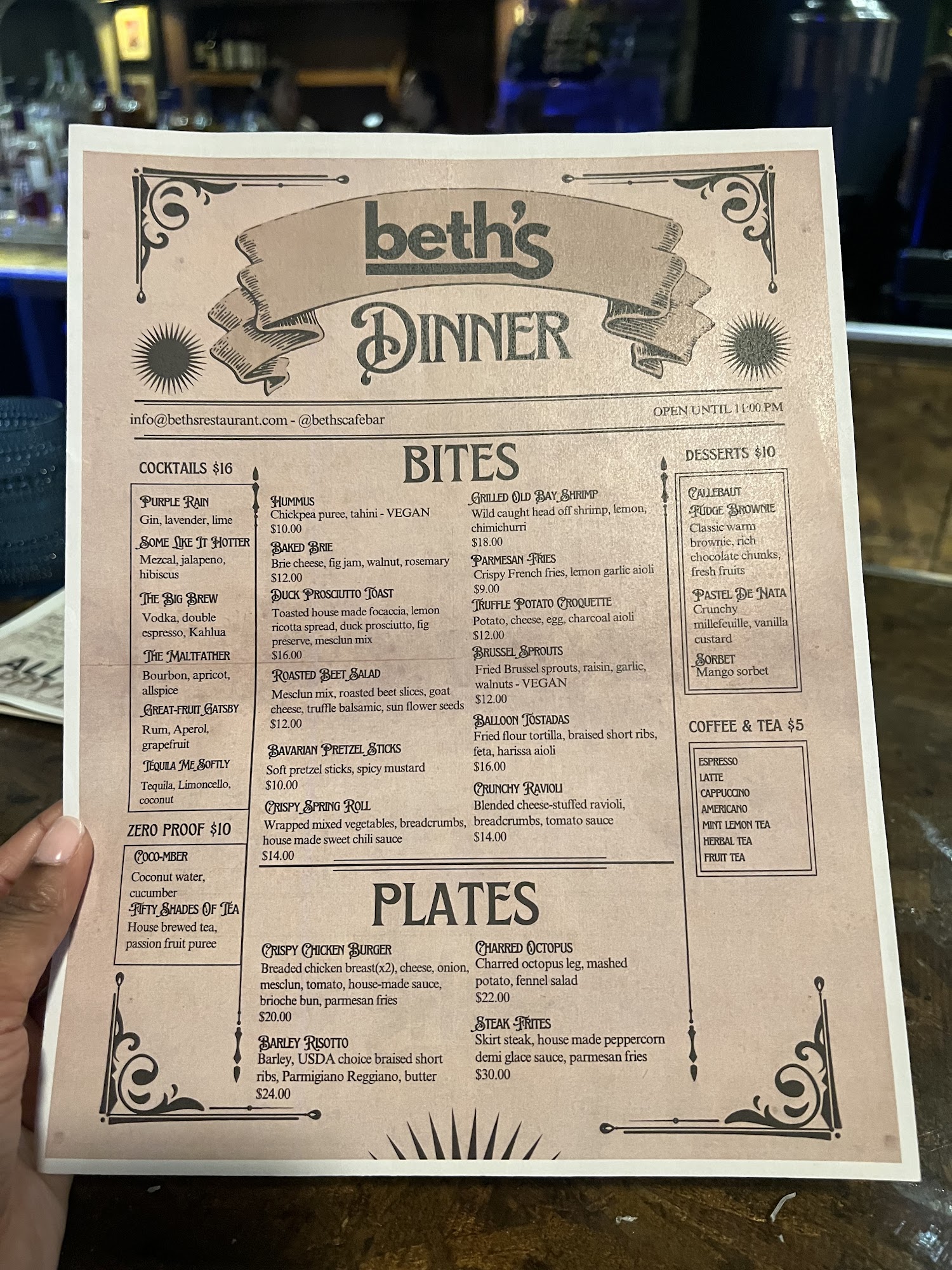 BETH'S Menu