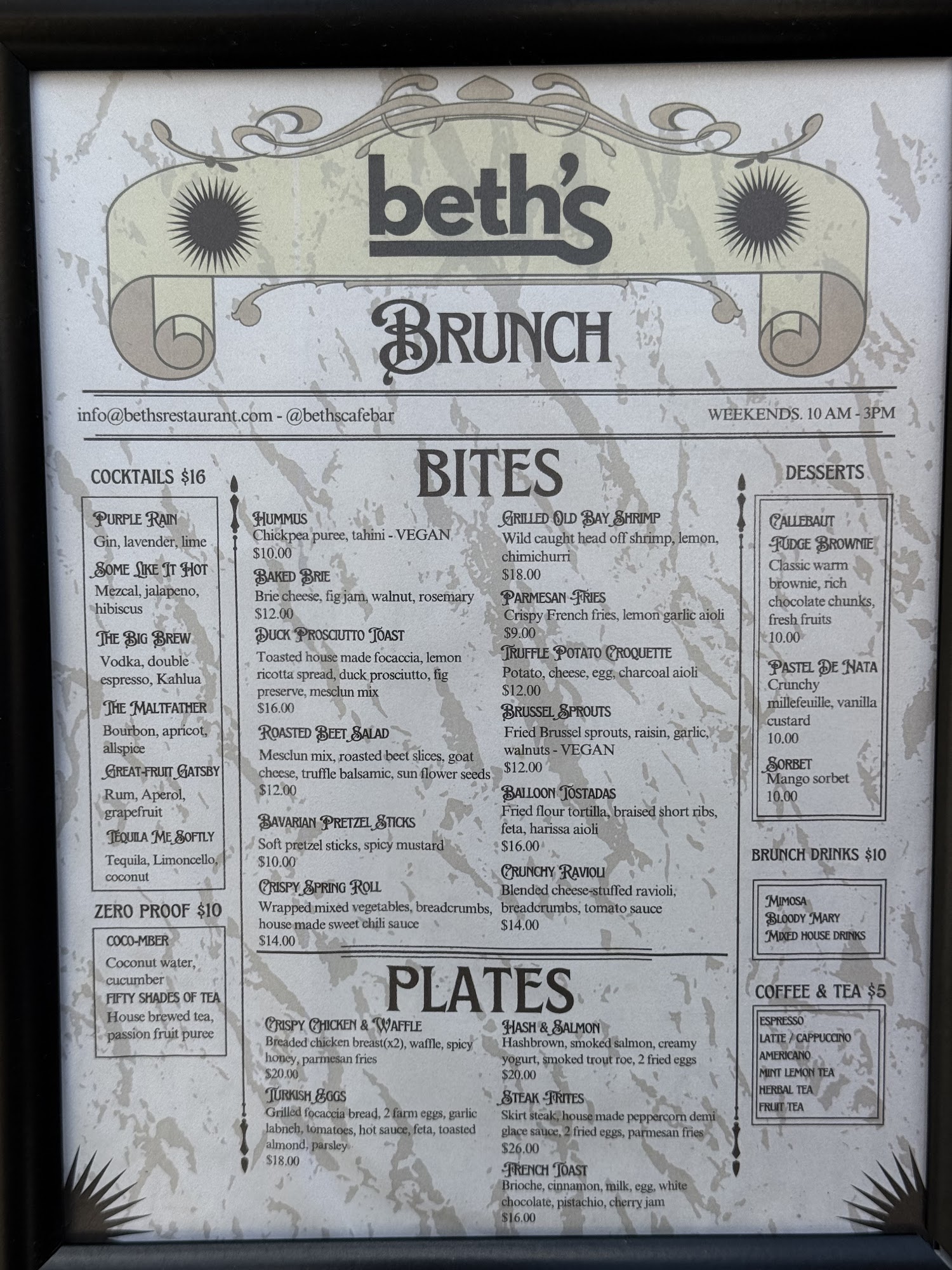 BETH'S Menu