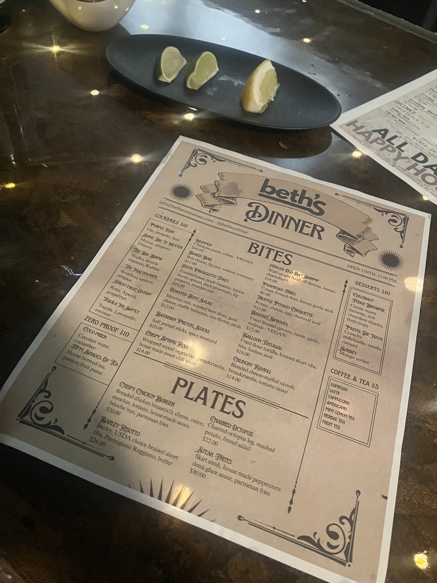 BETH'S Menu