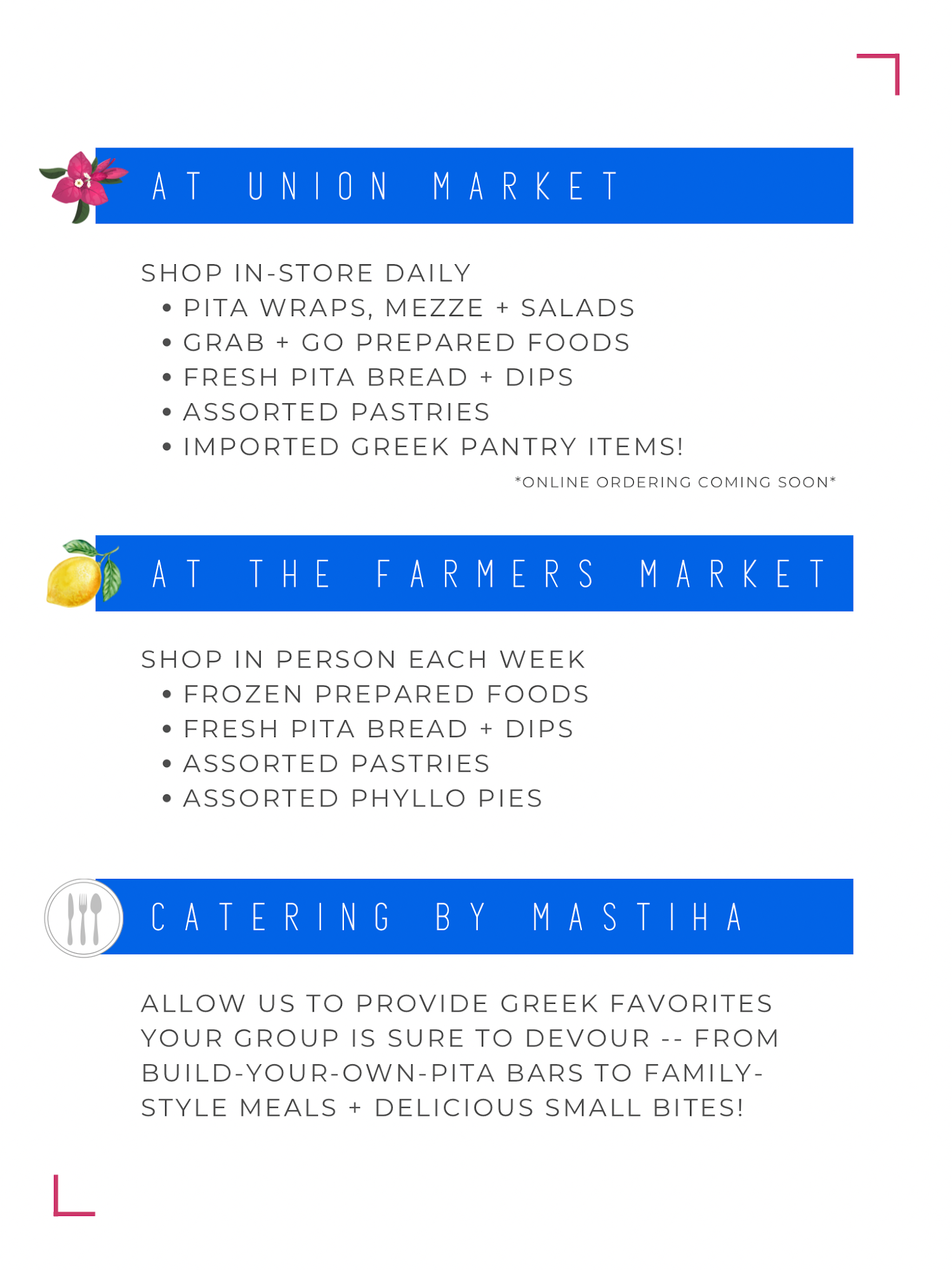 MASTIHA Taverna (Bethesda Farmers Market) Menu