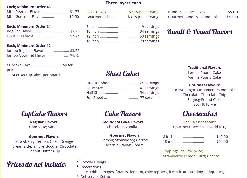 Debolicious Desserts Menu