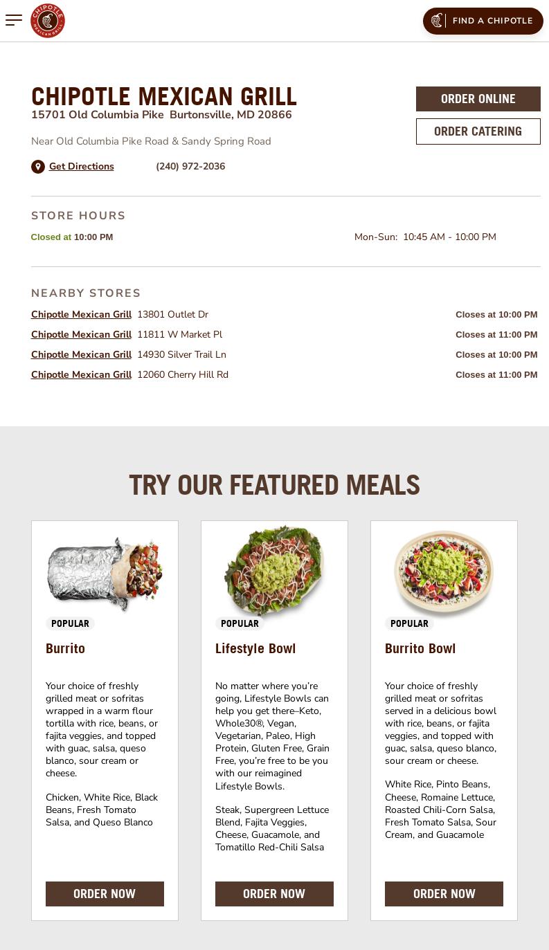 Chipotle Mexican Grill Menu