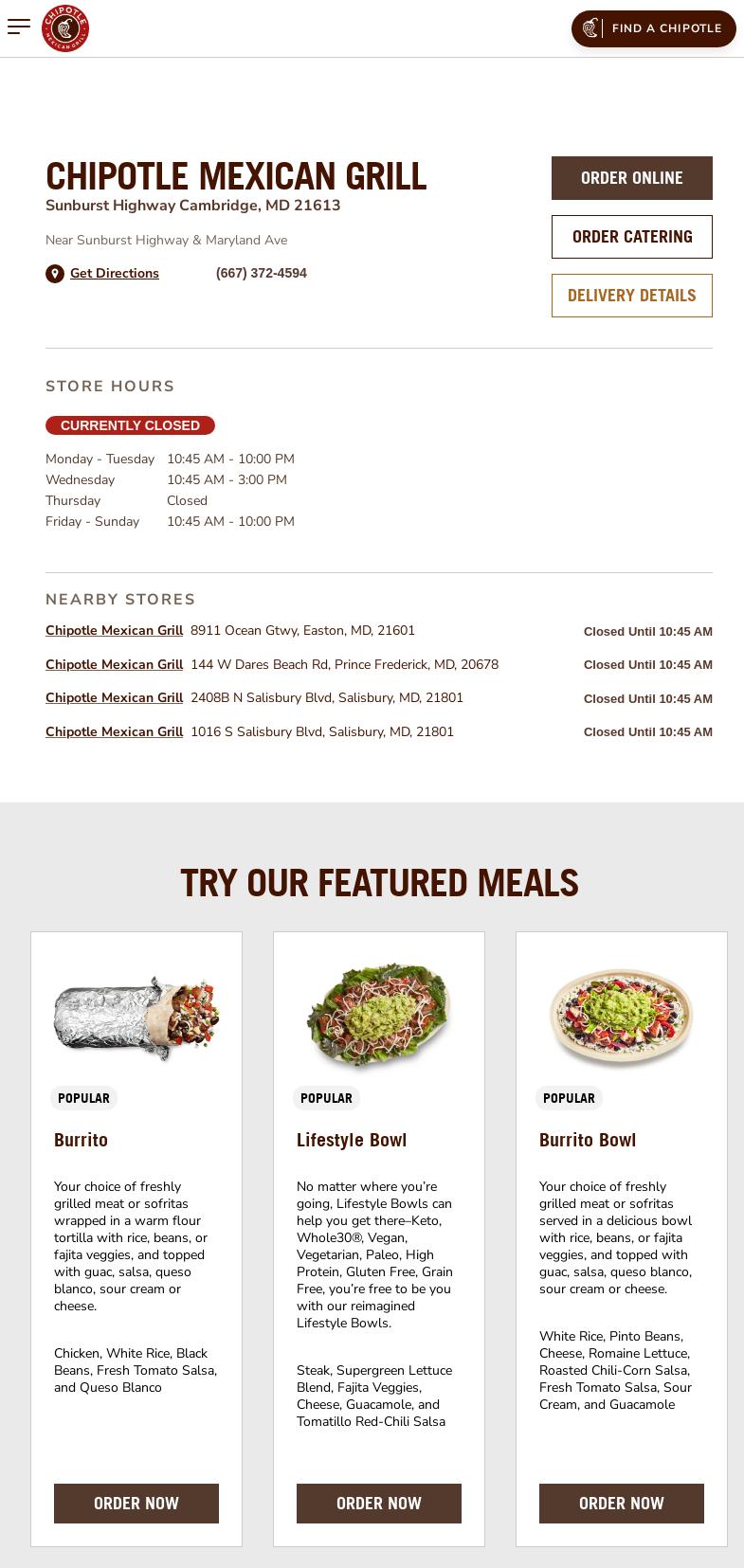 Chipotle Mexican Grill Menu