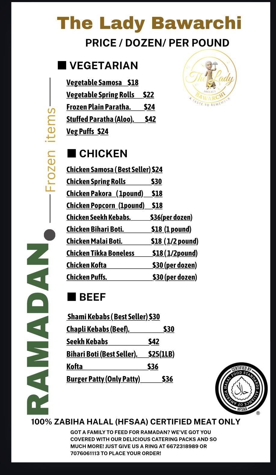 The lady bawarchi Menu