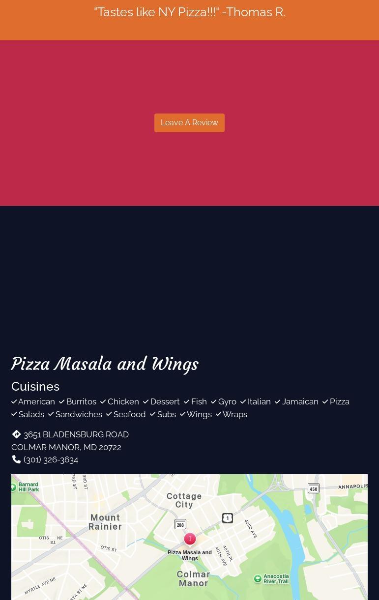 Pizzamasala Menu