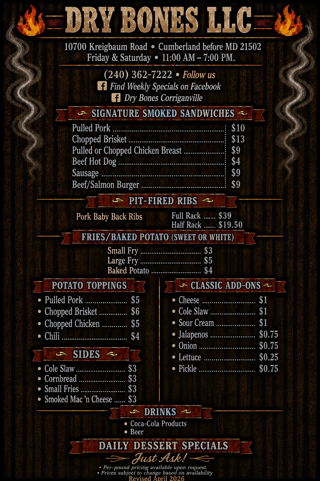 Dry Bones BBQ Menu
