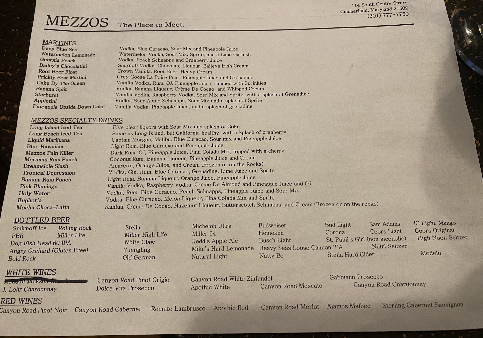 MEZZOS Menu
