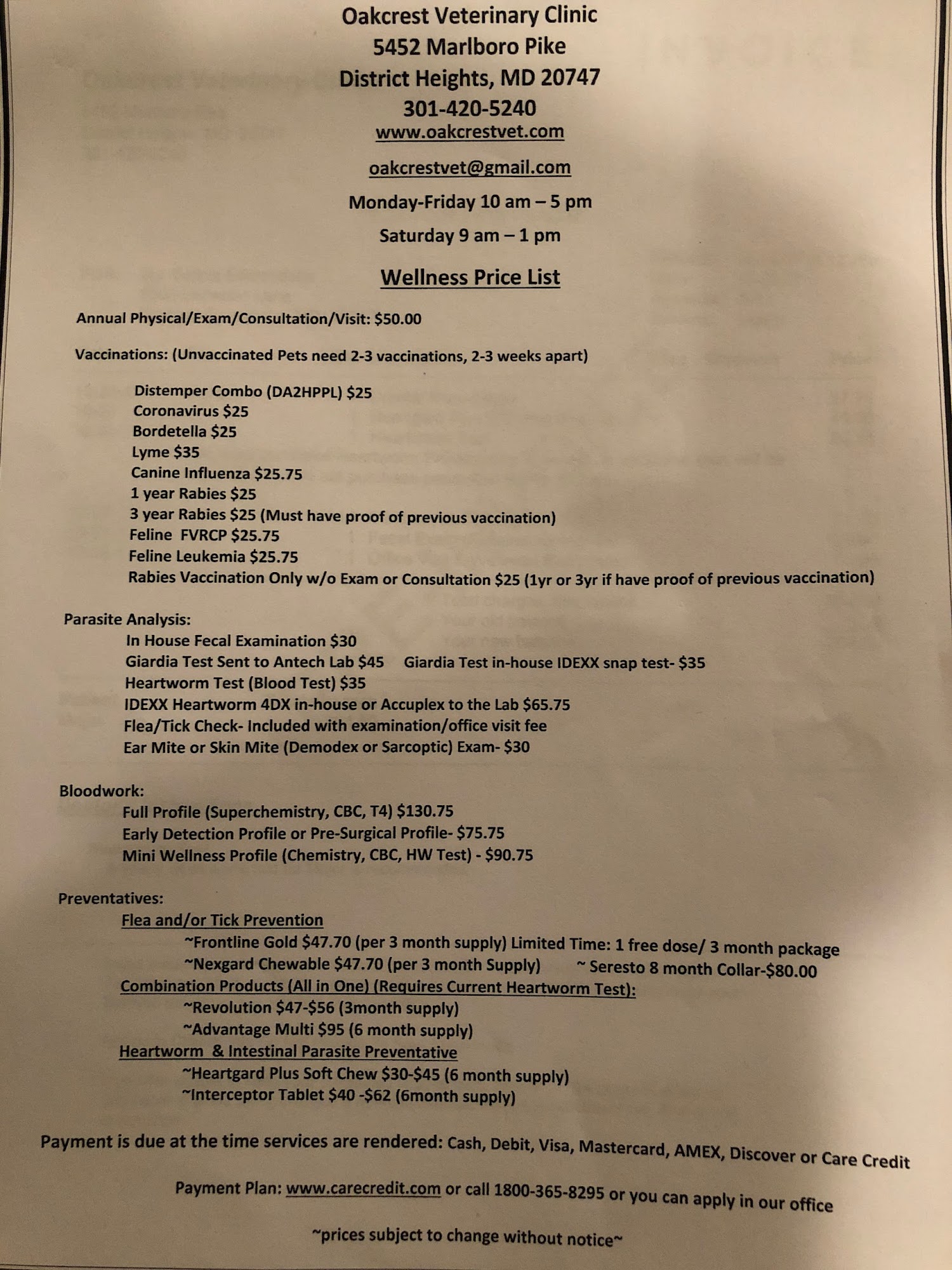 Oakcrest Veterinary Clinic District Heights