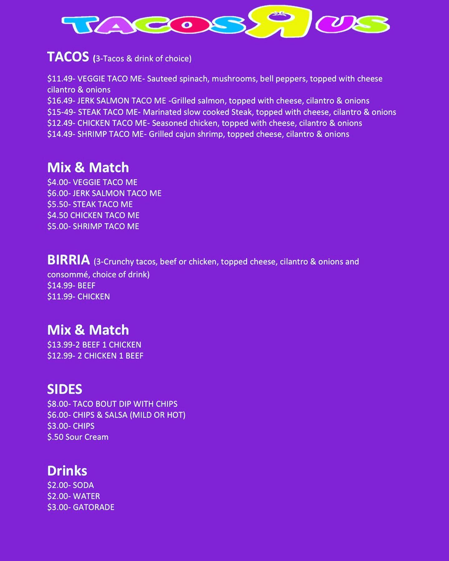 Tacos R Us & More Menu
