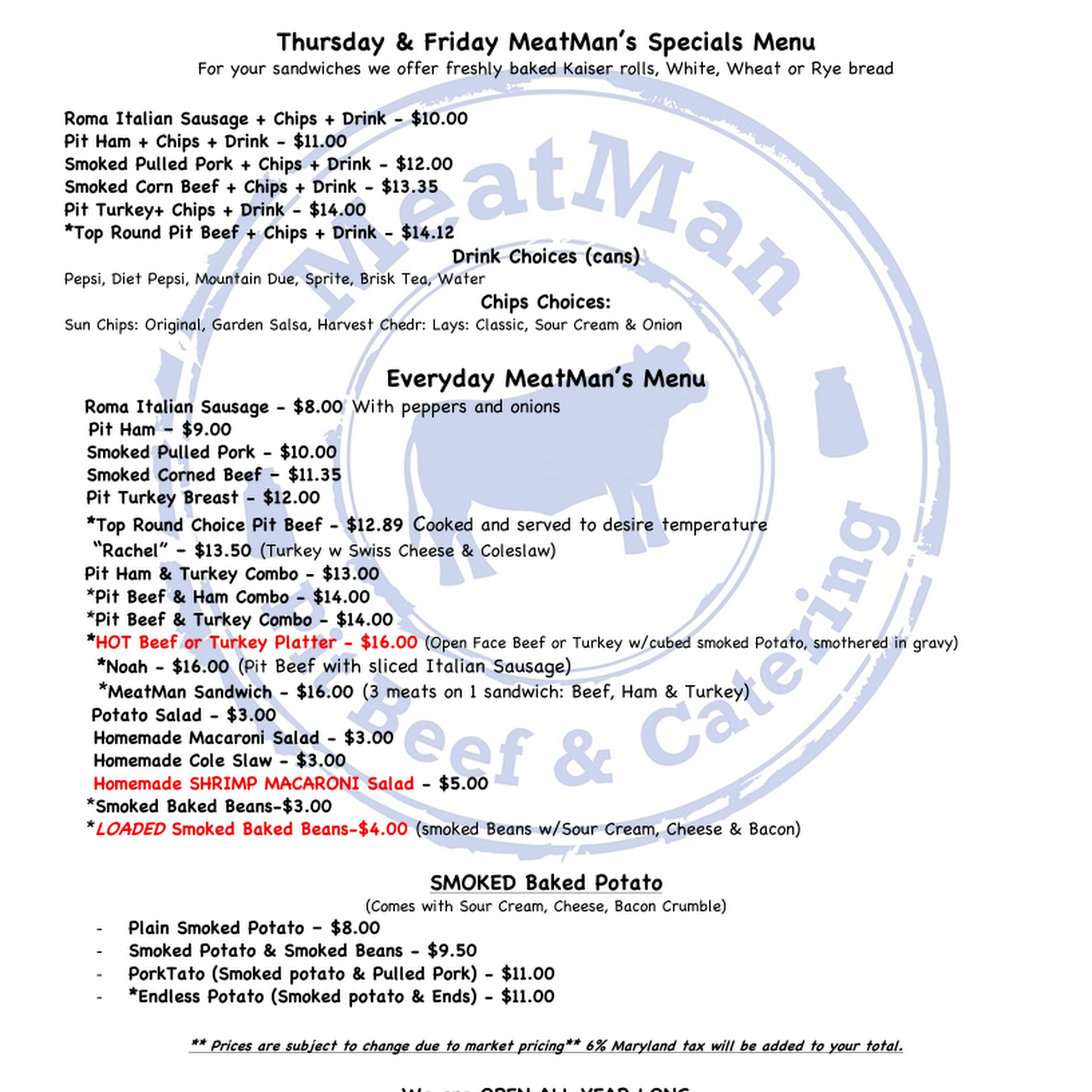 Meatman Pit Beef & Catering Menu