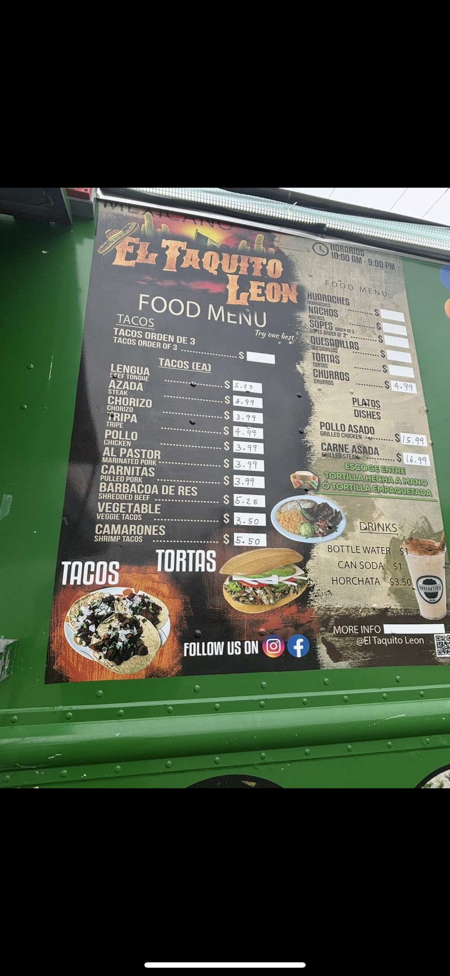 El taquito leon Menu