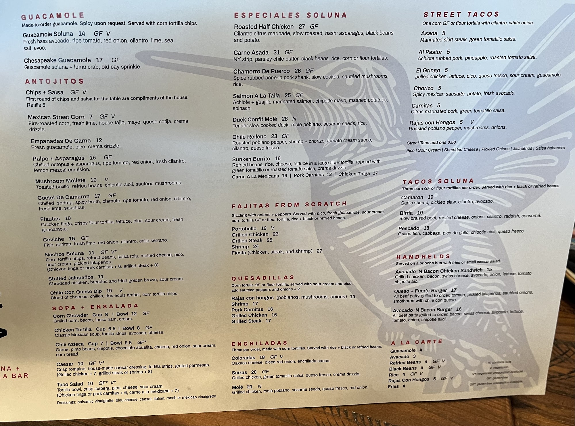 Soluna Cocina + Tequila Bar Menu
