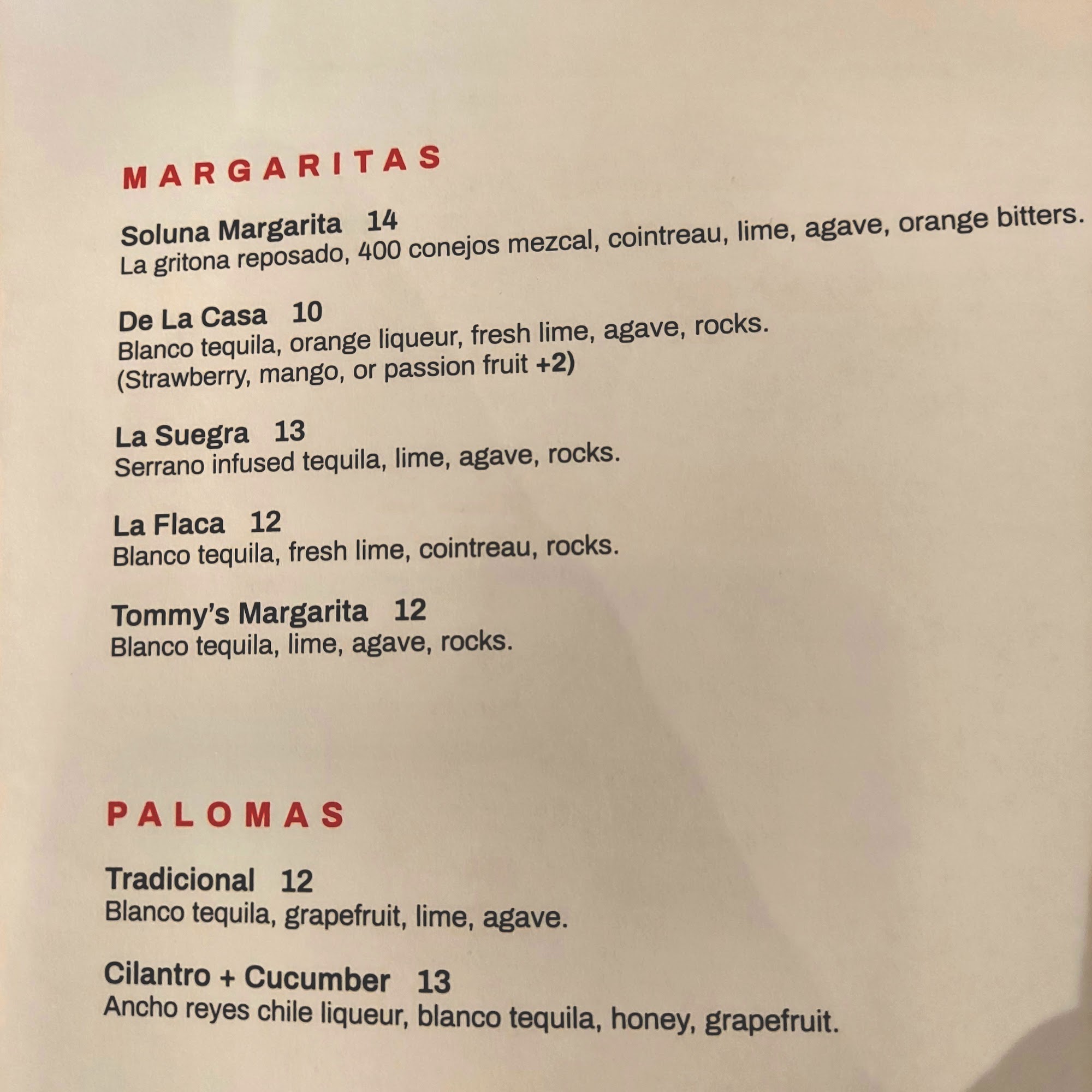Soluna Cocina + Tequila Bar Menu