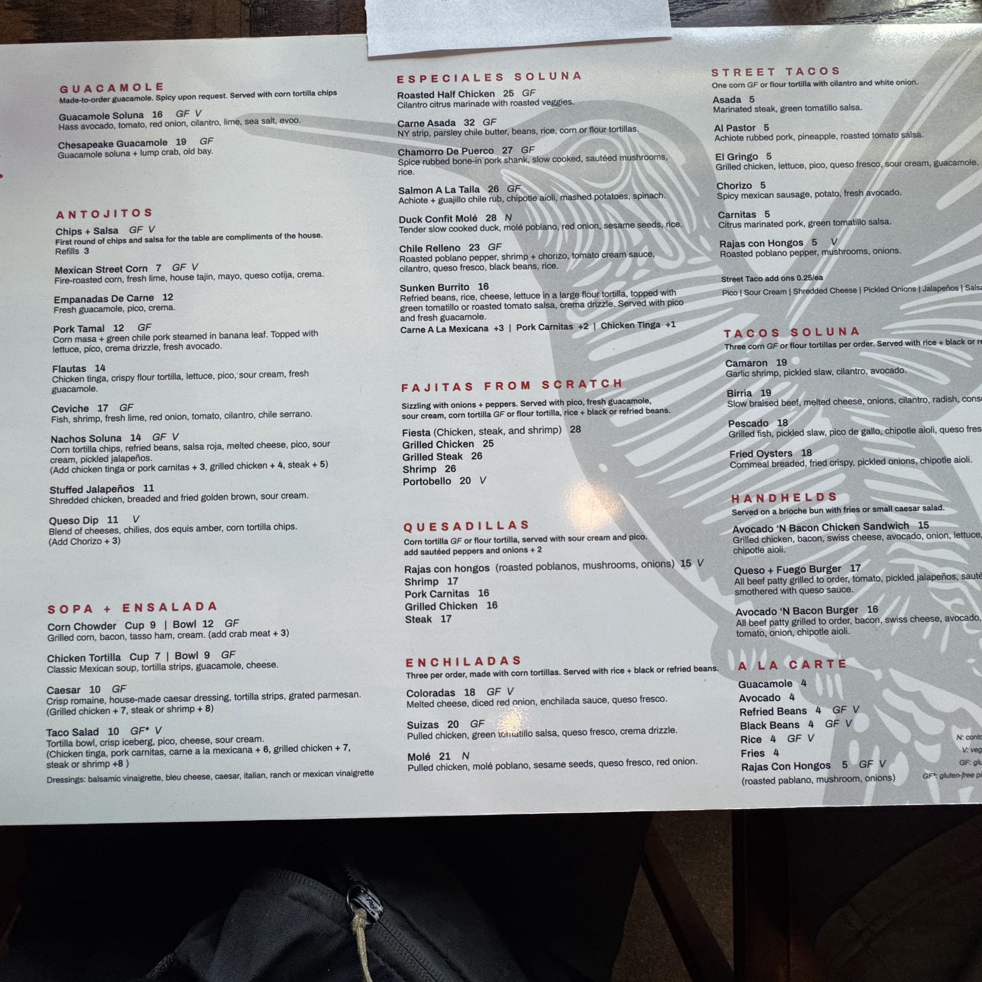 Soluna Cocina + Tequila Bar Menu