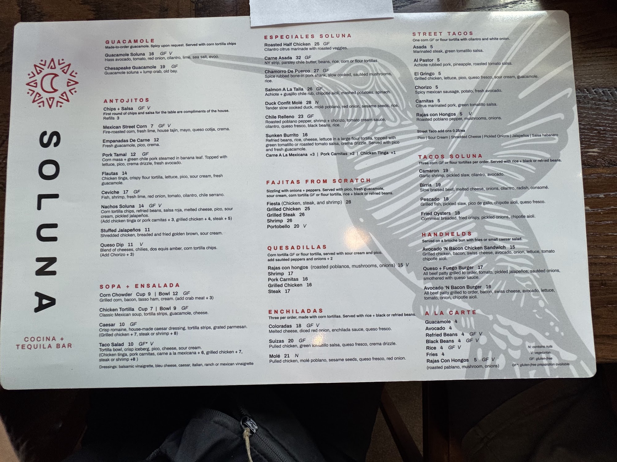 Soluna Cocina + Tequila Bar Menu