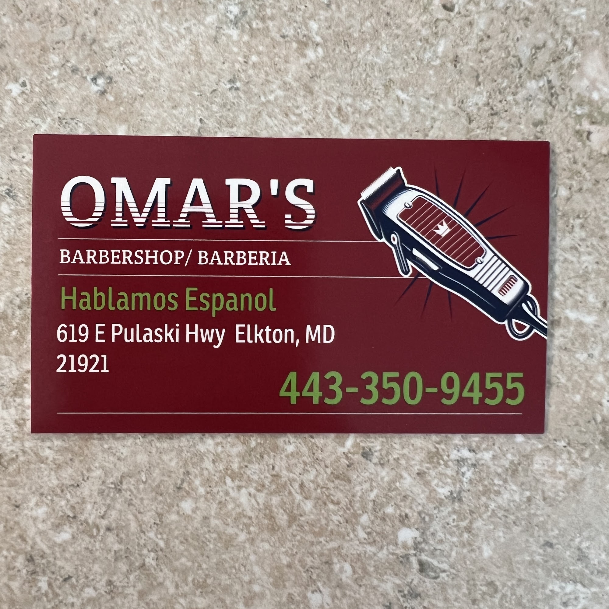 Omar's Barber Shop 619 E Pulaski Hwy, Elkton Maryland 21921