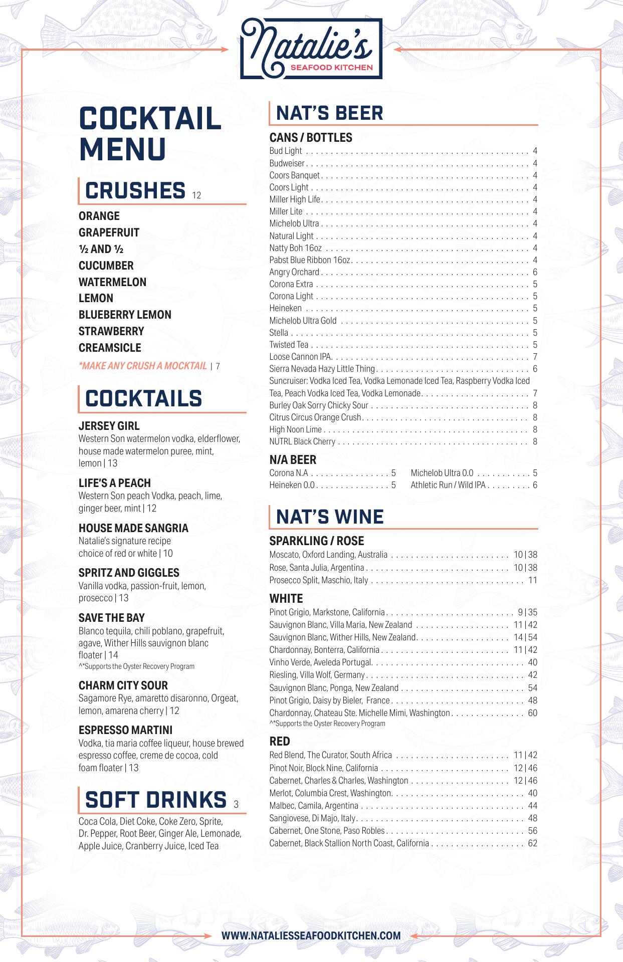 Natalie's Seafood Kitchen Menu