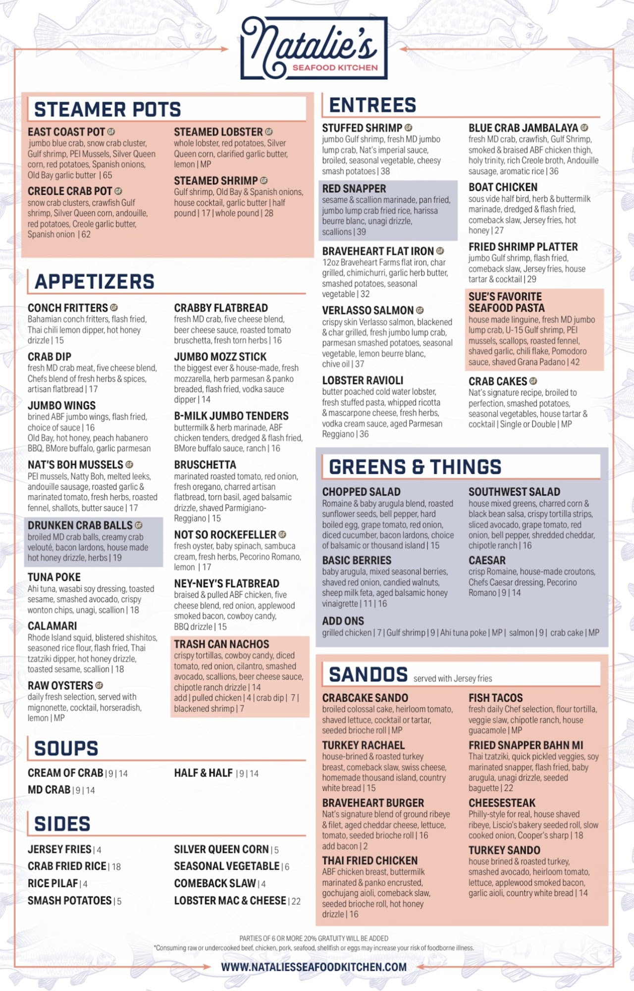 Natalie's Seafood Kitchen Menu