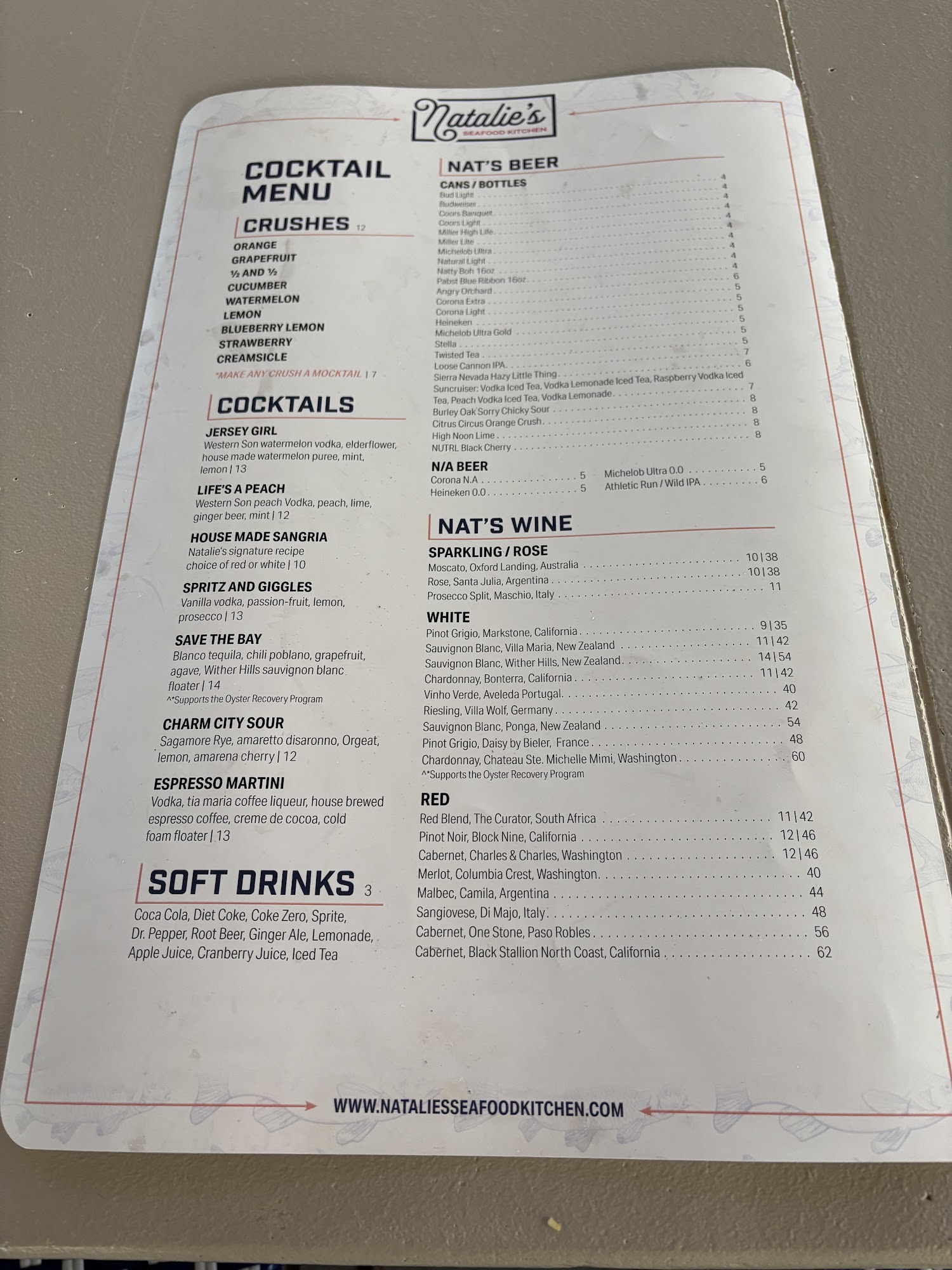 Natalie's Seafood Kitchen Menu