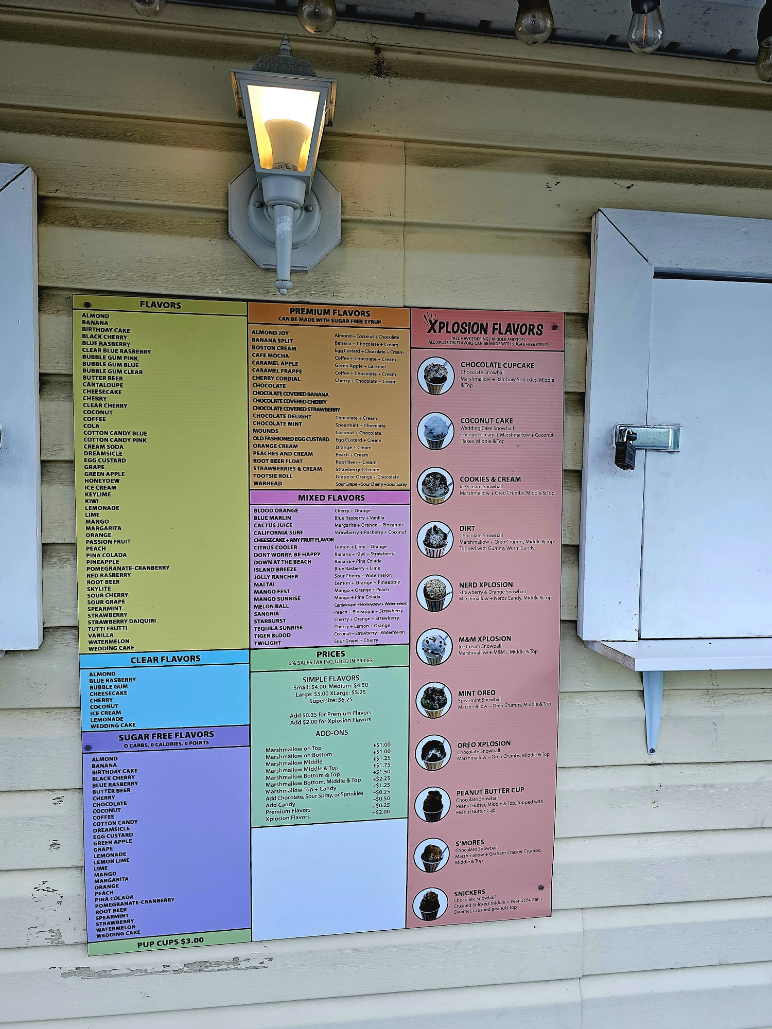 Sharon's Shaved Ice Snowballs at Forest Hill Menu