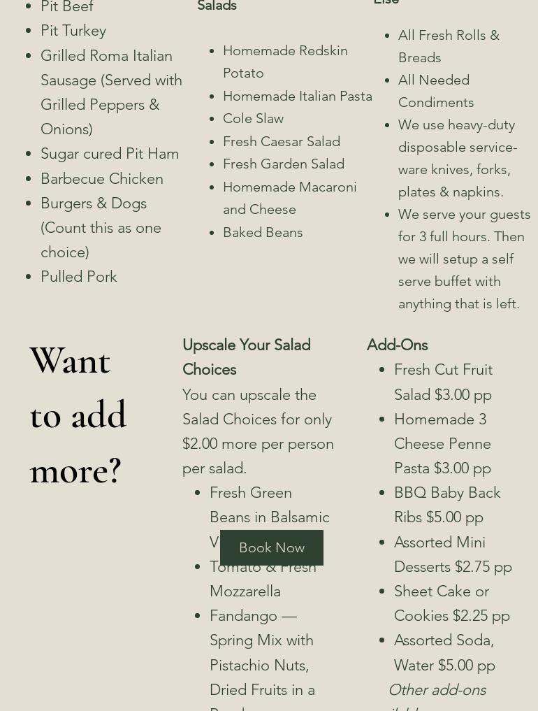 Events Catering Company Menu