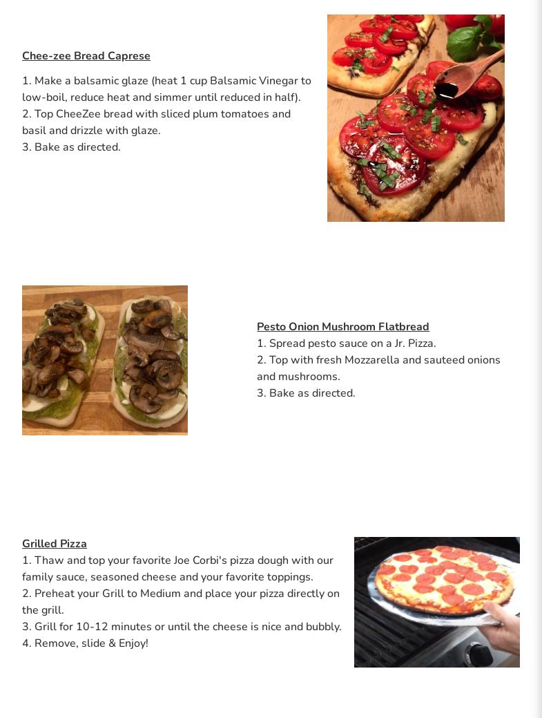 Joe Corbi's Fundraising Menu