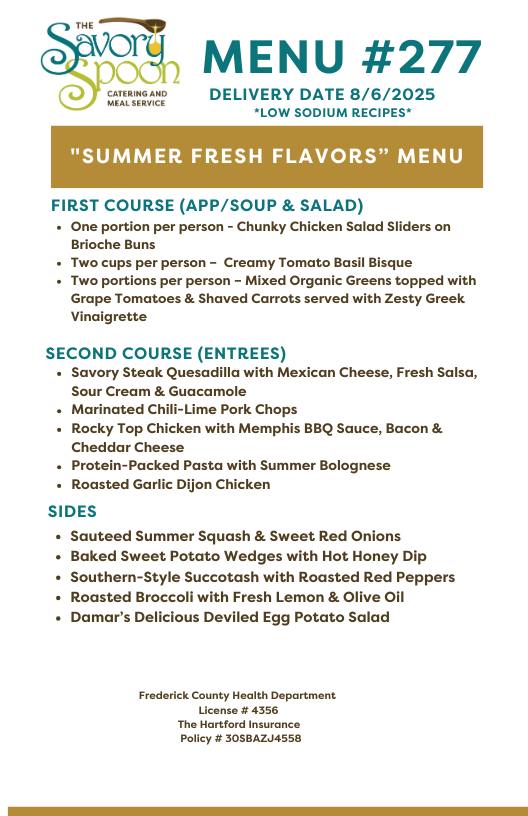 The Savory Spoon Catering Company Menu